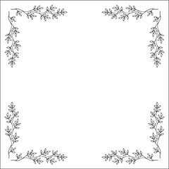 Obraz premium Black and white vegetal ornamental frame, decorative border, corners for greeting cards, banners, business cards, invitations, menus. Isolated vector illustration.