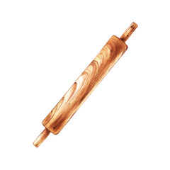 Watercolor wooden rolling pin on a white background