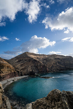 Traditional rocky coast of the Atlantic Ocean in Funchal.