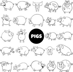 cartoon pigs farm animal characters big set coloring page
