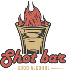 Shot B-52 with flame or fire. Burning alcohol liquor cocktail. Vector tropical design with hot B 52 for bar or pab