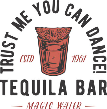 Tropical vector design with mexican tequila for alcohol pab. Tequila shot with lime