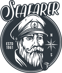 Nautical marine print with captain or sea farer, ocean travel men