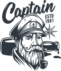Marine nautical ocean captain emblem. Sailor sea farer