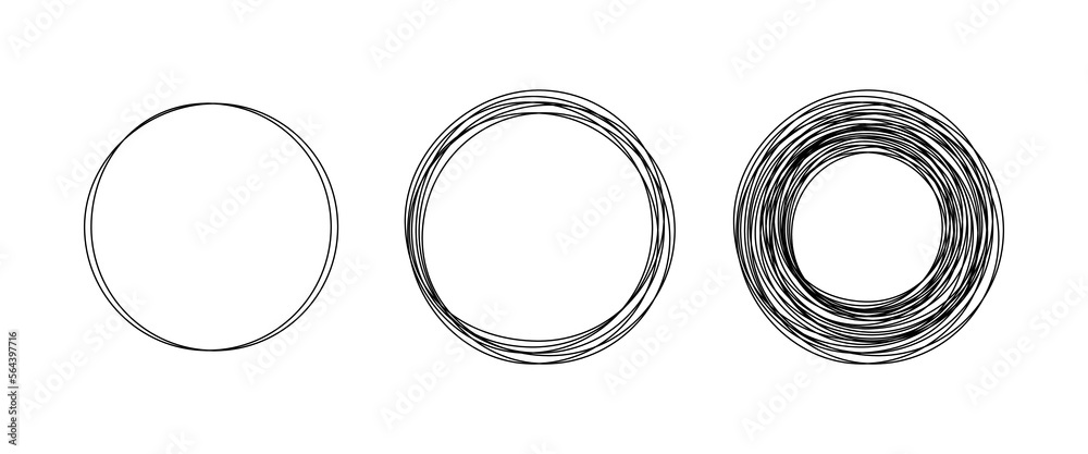 Fototapete continuous one line drawing of set black circles. round frame sketch and speech bubble pen outline w