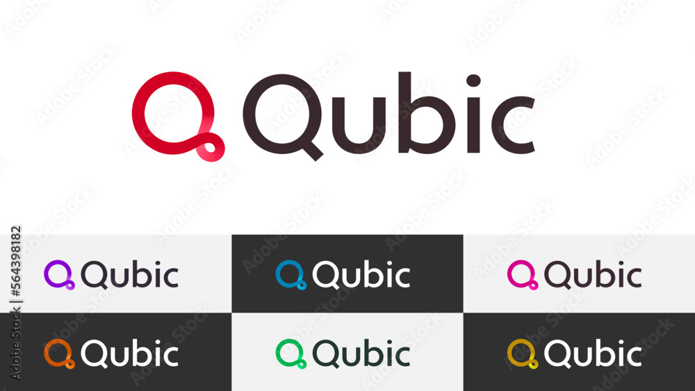 Fototapete Infinity Abstract Letter Q Logo Minimal Linear Gradient Overlapping Loop with Editable Text and Easy to Customize Color Swatches Includes 7 Color Variations