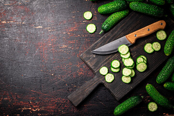 Cucumbers cut on a cutting board. 