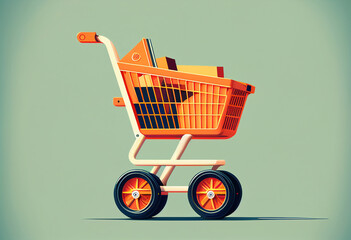 Shopping cart with purchases inside. Isolate..