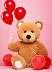 Teddy bear with heart-shaped balloons. Valentine's bear. cuddly bear