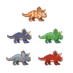 Pixel art illustration of Dinosaur Triceratops. Pixelalized prehistoric animals. White background 8 bit icon pixelated for the pixel art game and icon for website and video game. old school retro. © Karolina