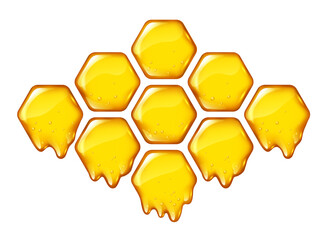 Yelllow honeycombs with flowing honey isolated, design for logo, vector