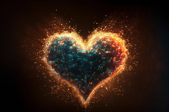 Sparkle Heart explosion, Glowing bokeh, Movie-like, Electric neon, Thrilled, Luminous, Metallic fluid - Generative Ai