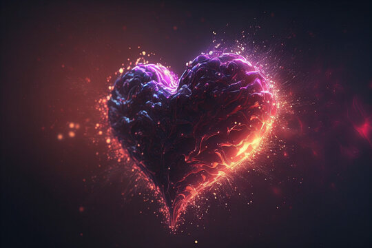 Sparkle Heart explosion, Glowing bokeh, Movie-like, Electric neon, Thrilled, Luminous, Metallic fluid - Generative Ai
