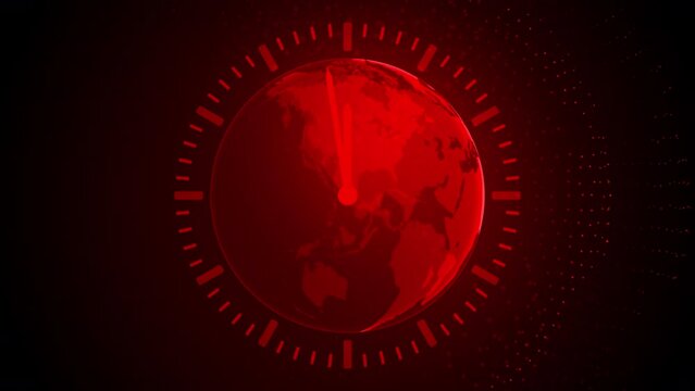 Doomsday Clock. Spinning Holography of Planet Earth. 4k Background 
