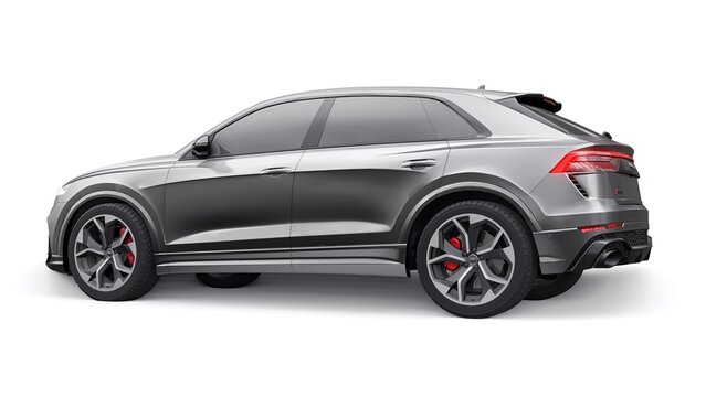 Berlin. Germany. November 08, 2022. Audi RSQ8 2022. Grey sports SUV with four-wheel drive quattro for driving pleasure as well as for family and work. 3d illustration.