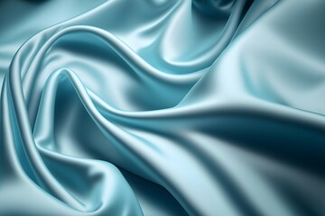 Fototapeta na wymiar Baby blue silk satin fabric background, silky cloth curtain texture