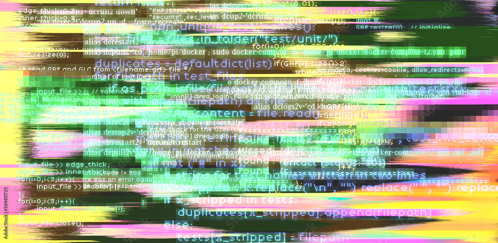 Aufkleber Abstract technology background with glitched code. Concept of a programming and IT science.