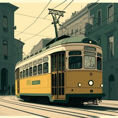 A tram in Lisbon.
Generative AI. - obrazy, fototapety, plakaty