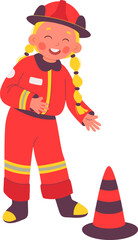 Cute child with road cone flat icon Dangerous profession