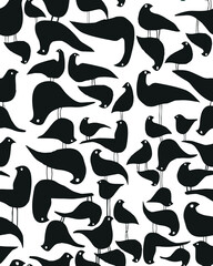 Seamless black and white birds silhouette pattern.