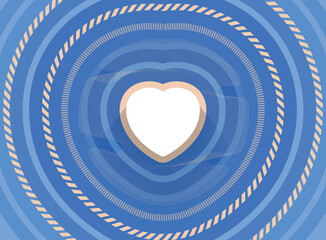 Vector wedding invitation card. Anniversary marine template for beach party celebration. Blue vector background with circles, ropes, heart shape. Saint Valentine's design. Sea of love. Wedding cruise