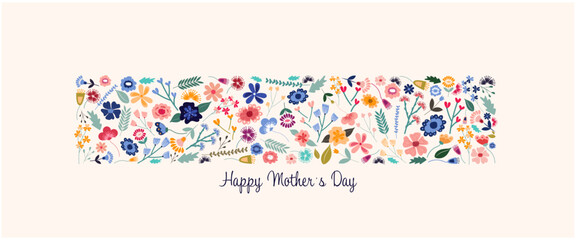 Hand drawn Happy Mother's Day floral illustration.