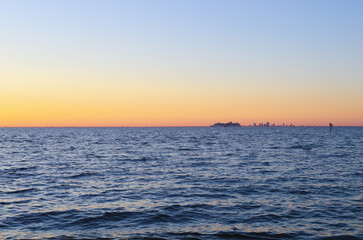 The most beautiful sunset on the Gulf of Mexico with a cruise ship on the horizon