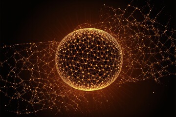 Future Technology Cyber Security Network Protection Concept Image of a glowing orange orb with glowing lines - Generative Ai