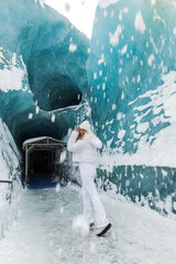 Woman tourist in Chamonix Ice Cave