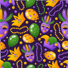 illustration with french traditional mardi gras symbols. seamless pattern © Anchous