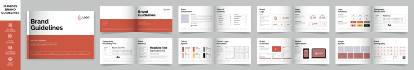 Landscape Brand Guideline Template, Simple style and modern layout Brand Style, Brand Book, Brand Identity, Brand Manual, Guide Book