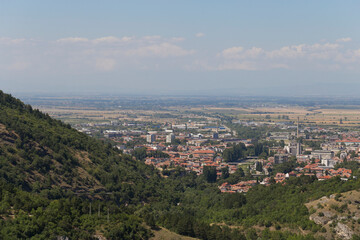 Naklejka premium Asenovgrad is a town in central southern Bulgaria. Panorama, view of the city from the Rhodope Mountains.
