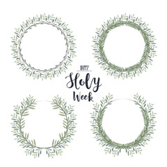 Laurel wreaths set with text happy Holy Week. Palm Sunday illustration