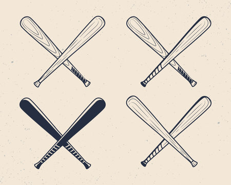 Set of Baseball bats icons. Crossed baseball bats isolated on a white background. Vector illustration	
