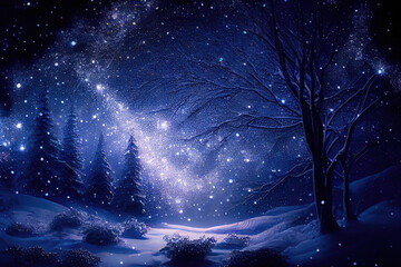 night forest in winter wonderland fairy tale - By Generative AI