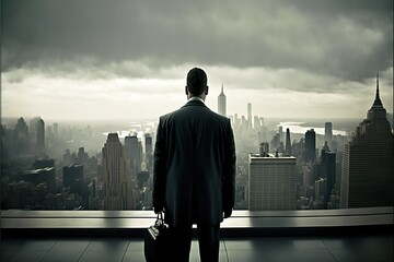 Fototapeta premium Businessman standing on the building