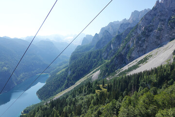 The view from a cable car to Gosau lake, Austria