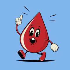 funny cartoon illustration of walking blood drop with important information