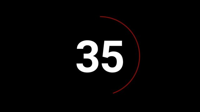 Stylish 40 seconds red and white countdown timer on black bg. Circle shaped smooth animated indicator. Red and white colour on black background.
