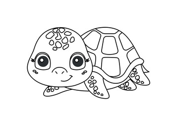 Turtle line silhouette. Charming character, toy or mascot for children. Sticker for social networks and messengers. Wild life, nature and fauna. Cartoon flat vector illustration