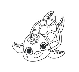 Turtle line silhouette. Design element for invitation and greeting postcard. Charming and charming character. Toy or mascot for children. Creativity and art. Cartoon flat vector illustration