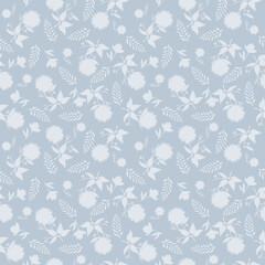 Pastel blue ditsy flowers seamless pattern