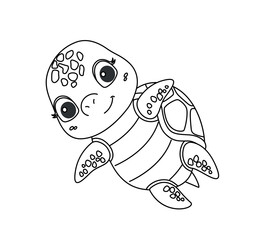 Turtle line silhouette. Poster or banner for website. Representative of underwater world, fauna and wild life, mammal. Logotype for company or organization, branding. Cartoon flat vector illustration