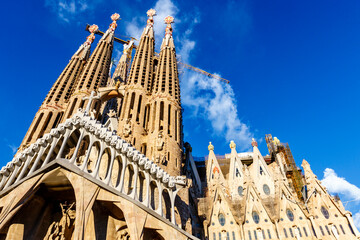 Exterior of the Sagrada Familia church (The Basílica de la Sagrada Família) in Barcelona,...