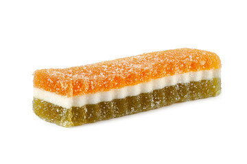 Marmalade in sugar. Fruit jelly isolated on white. Gummy candy