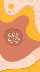 Coffee minimalist banner. Grains and hot drink symbol, beverage. Interface for programs and applications. Cafe or restaurant menu. Abstract creativity and art. Cartoon flat vector illustration