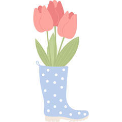 Flowers tulips in rubber boot