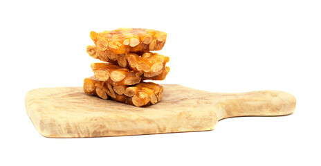 Turron Guirlache, traditional Spanish Christmas confection, isolated on white background