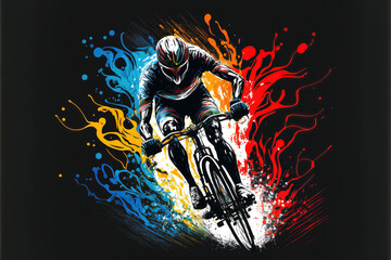 a cool looking cycling tournament illustration with colors splashes, generative ai technology