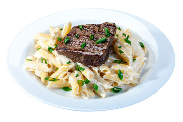 Pasta with roasted steak meat